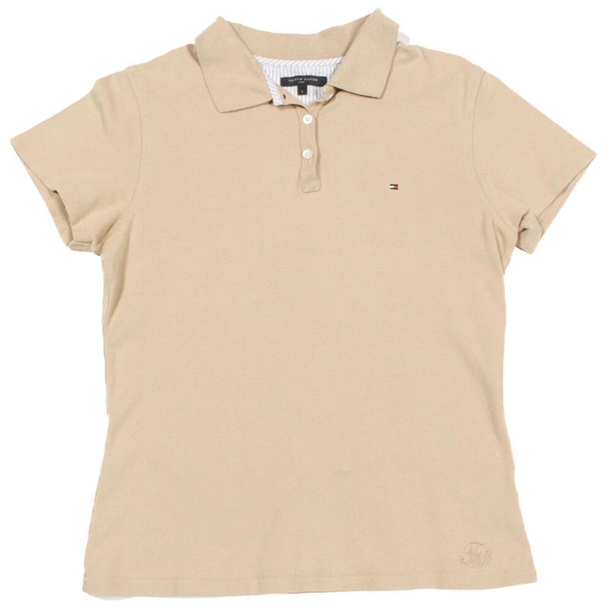 Tommy Hilfiger Polo Shirt Womens Medium M Beige Short Sleeve