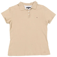 Tommy Hilfiger Polo Shirt Womens Medium M Beige Short Sleeve