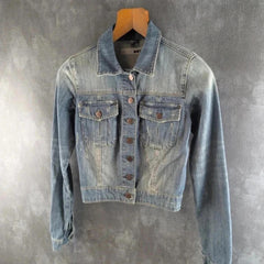 Moto Jacket Womens XS Extra Small Blue Denim Y2K