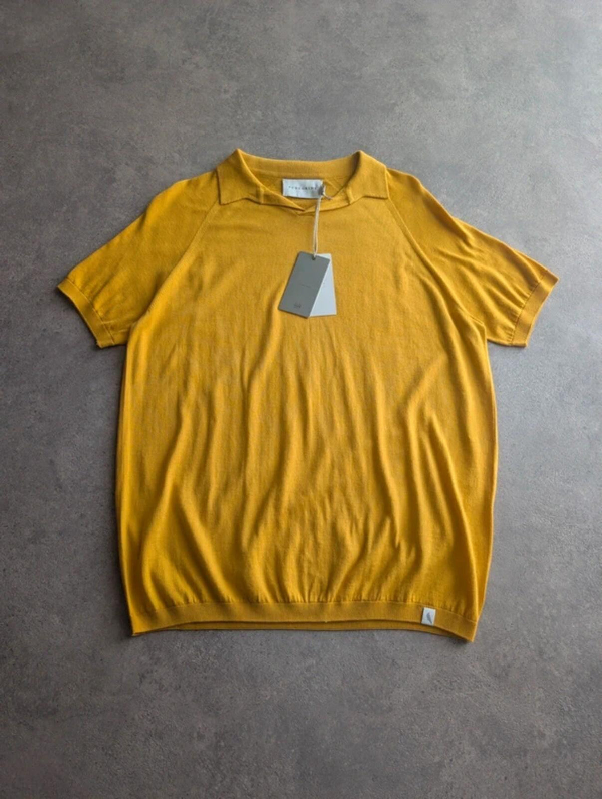 Peregrine Polo Shirt Men's Large Mustard Yellow Short Sleeve Cotton Smart Casual