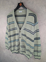 Cacharel Jumper Mens XL Extra Large Green Vintage Cardigan Cotton Linen Italy