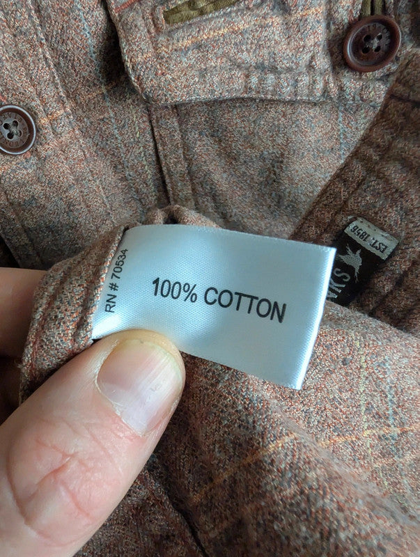 Orvis Shirt Mens Small S Brown Flannel Button Up Long Sleeve