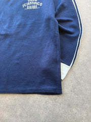 Vintage 1970s Cycling Jersey Men’s Medium Navy Long Sleeve Retro Sportswear