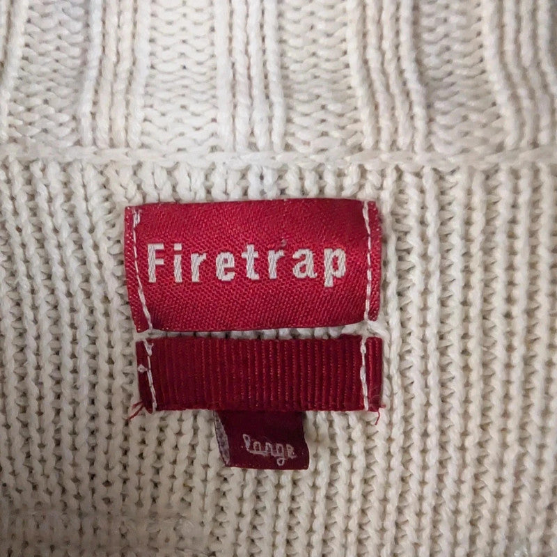 Firetrap Jumper Mens Large L knitted Y2K Full Zip Ivory Cardigan