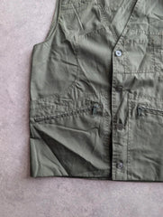 Vintage 1990s Utility Gilet Men's Medium Green Lightweight Cotton Chore Workwear