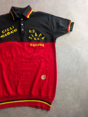 Vintage 1970s Spanish Cycling Jersey Men’s Large Red Black Knitted Retro