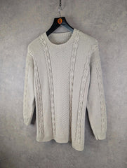 Hand Knitted Jumper Womens M Medium Grey Cotton Pullover