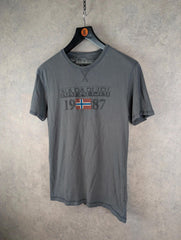 Napapijri T-Shirt Mens M Medium Grey Y2K Short Sleeve