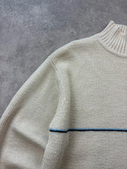 Firetrap Jumper Men’s XL Cream Y2K Knitted Wool Blend Mock Neck Sweater