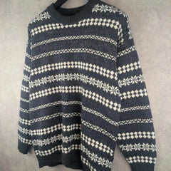 Vintage Jumper Mens L Large Grey Knitted Retro Pullover