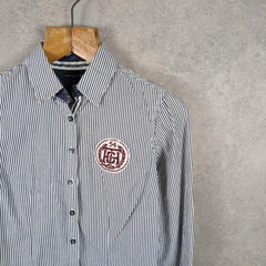 Tommy Hilfiger Shirt Womens Blouse Size Small Striped Long Sleeve Logo