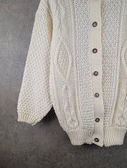 Vintage Hand Knitted Jumper Womens L Large Aran Cream Cardigan
