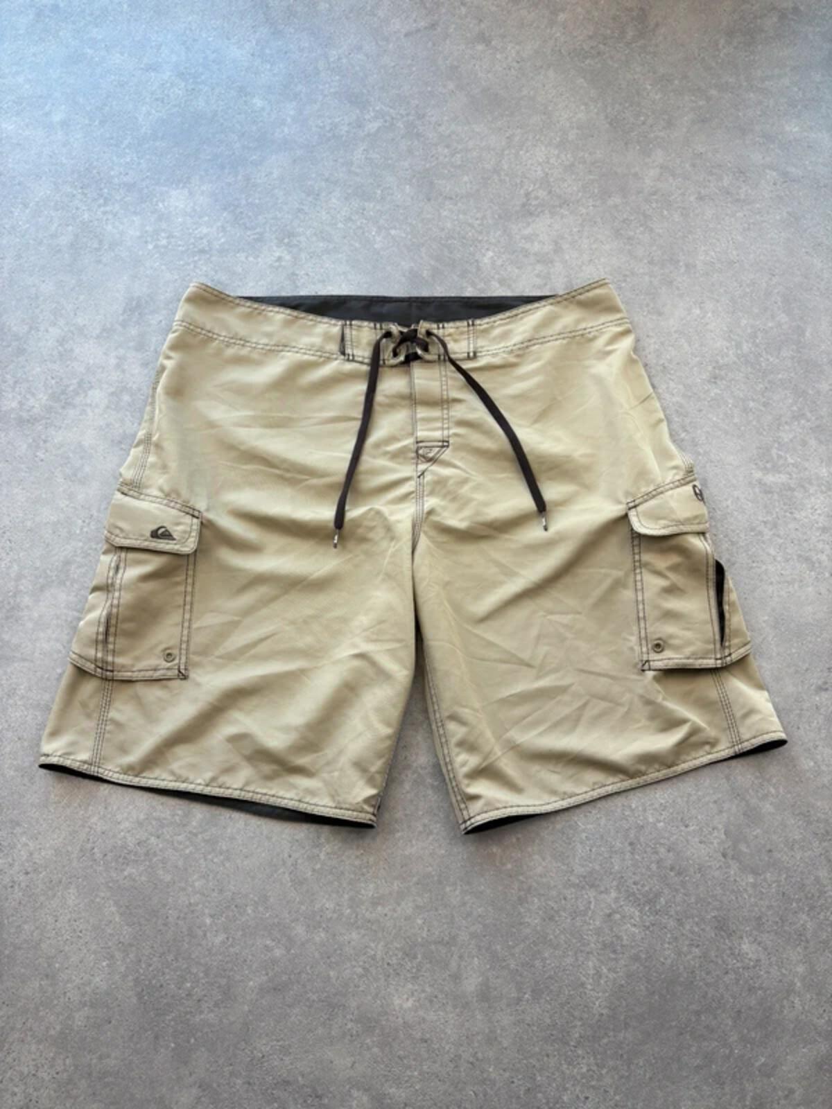 Quiksilver Board Shorts Men’s XL Beige Surf Swim Cargo Beach Shorts