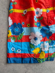 Vintage 1970s Floral Dress Women's Medium Red Retro Boho Prairie Festival