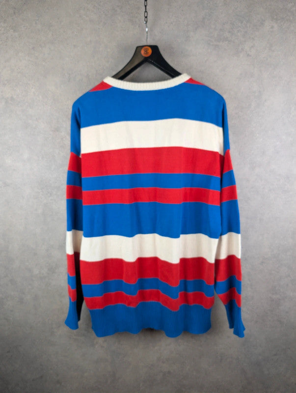 Fila Jumper Mens 2XL XXL Blue/Red Knitted Pullover Stripped Cotton