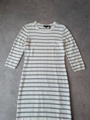 Theory Dress Women’s Medium Bodycon Maxi Dress Cream Striped Minimalist Knitted