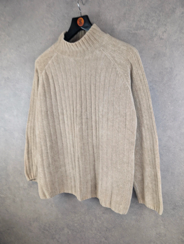 Next Jumper Mens L Large Beige Vintage 90s Knitted Pullover Cotton
