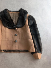Vintage 1960s Jacket Women's Medium Brown Faux Fur Cropped Mod Retro