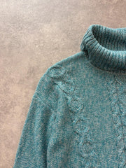 L.L. Bean Roll Neck Jumper Women’s Medium Blue Cable Knit Chunky Knit