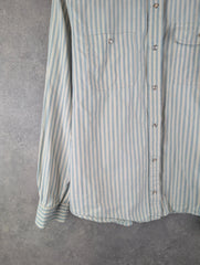 Ralph Lauren Shirt Womens Medium M Long Sleeve Snap Button Pin Stripe Vintage 90s
