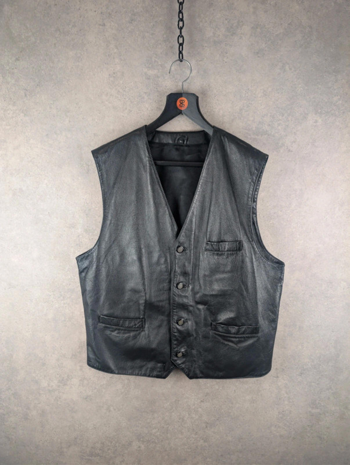 Vintage Leather Waistcoat Mens XXL 2XL Black Biker