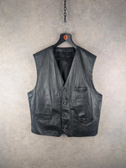 Vintage Leather Waistcoat Mens XXL 2XL Black Biker