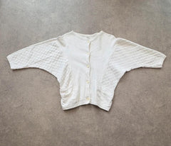 Vintage 1980s Cardigan Women’s Large White Batwing Cropped Retro Knit