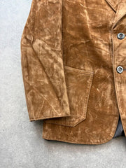 Vintage 1970s Suede Jacket Mens Medium Brown Tailored Blazer Western