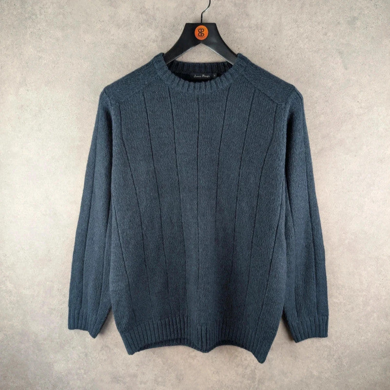 James Pringle Jumper Mens Medium M Blue Vintage Knitted Cotton Pullover