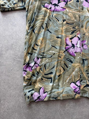 Vintage 1990s Hawaiian Shirt Men’s Medium Green Floral Tropical Baggy Fit Summer
