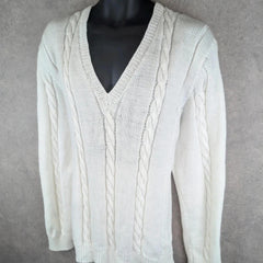 Hand Knitted Jumper Mens Extra Large XL White Cricket Pullover