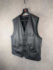 Vintage Leather Waistcoat Mens XXL 2XL Black Biker
