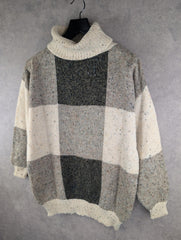 Vintage Knitted Jumper Womens Medium M Roll Neck Checked