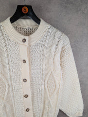 Vintage Hand Knitted Jumper Womens L Large Aran Cream Cardigan