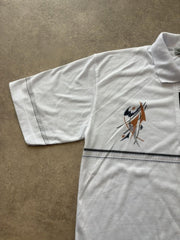 Vintage 1980s Polo Shirt Men’s Medium White Quarter Zip Short Sleeve Retro