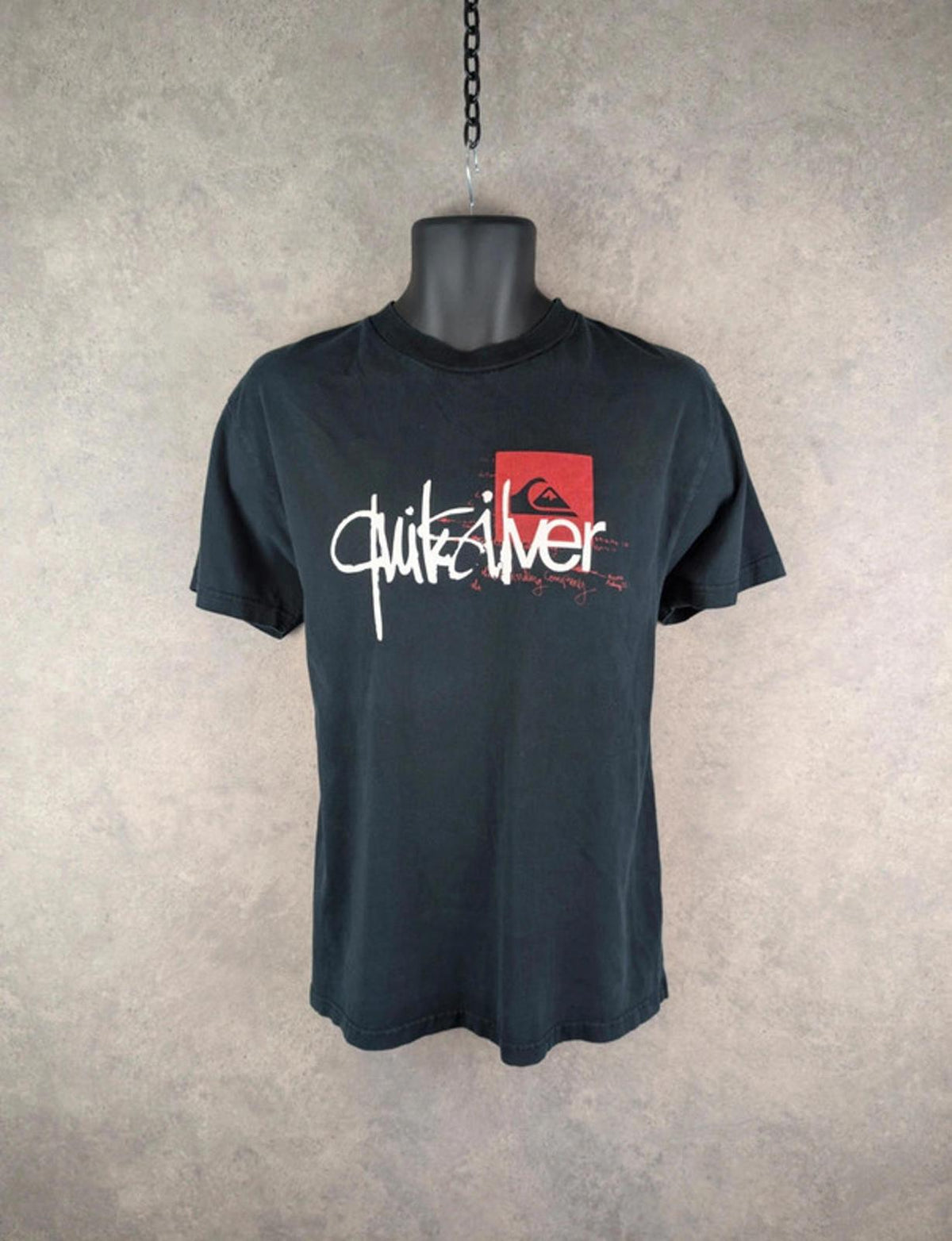 Quiksilver T-Shirt Mens M Medium Black Y2K Print Surf Wear Short Sleeve