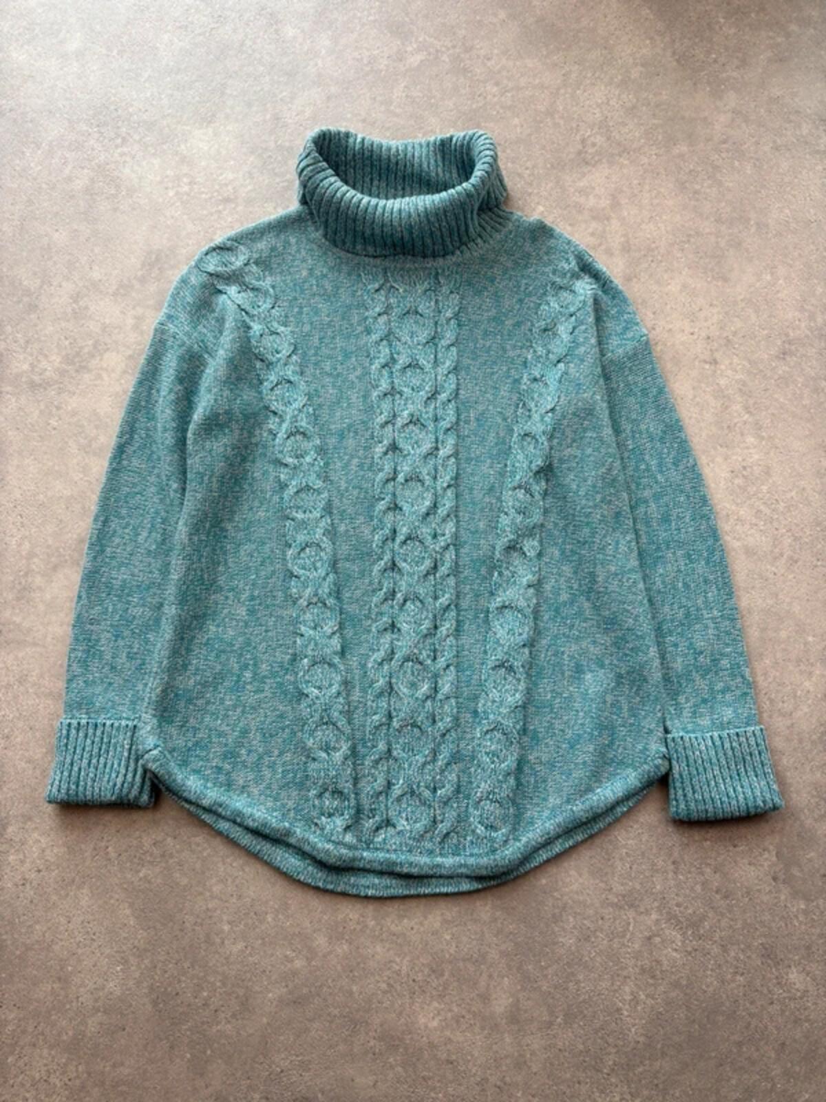 L.L. Bean Roll Neck Jumper Women’s Medium Blue Cable Knit Chunky Knit