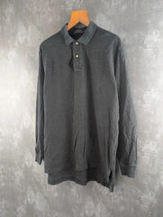 Ralph Lauren Polo Shirt Mens Large L Grey Long Sleeve Cotton