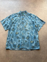 Vintage 1990s Shirt Men’s Large Blue Abstract Pattern Short Sleeve Retro