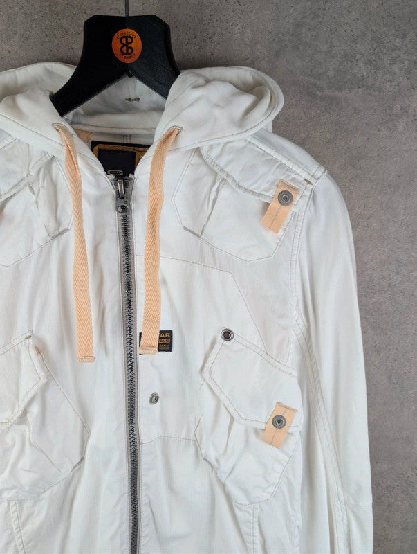 G-Star Jacket Womens Small S White Hooded Full Zip Gorpcore