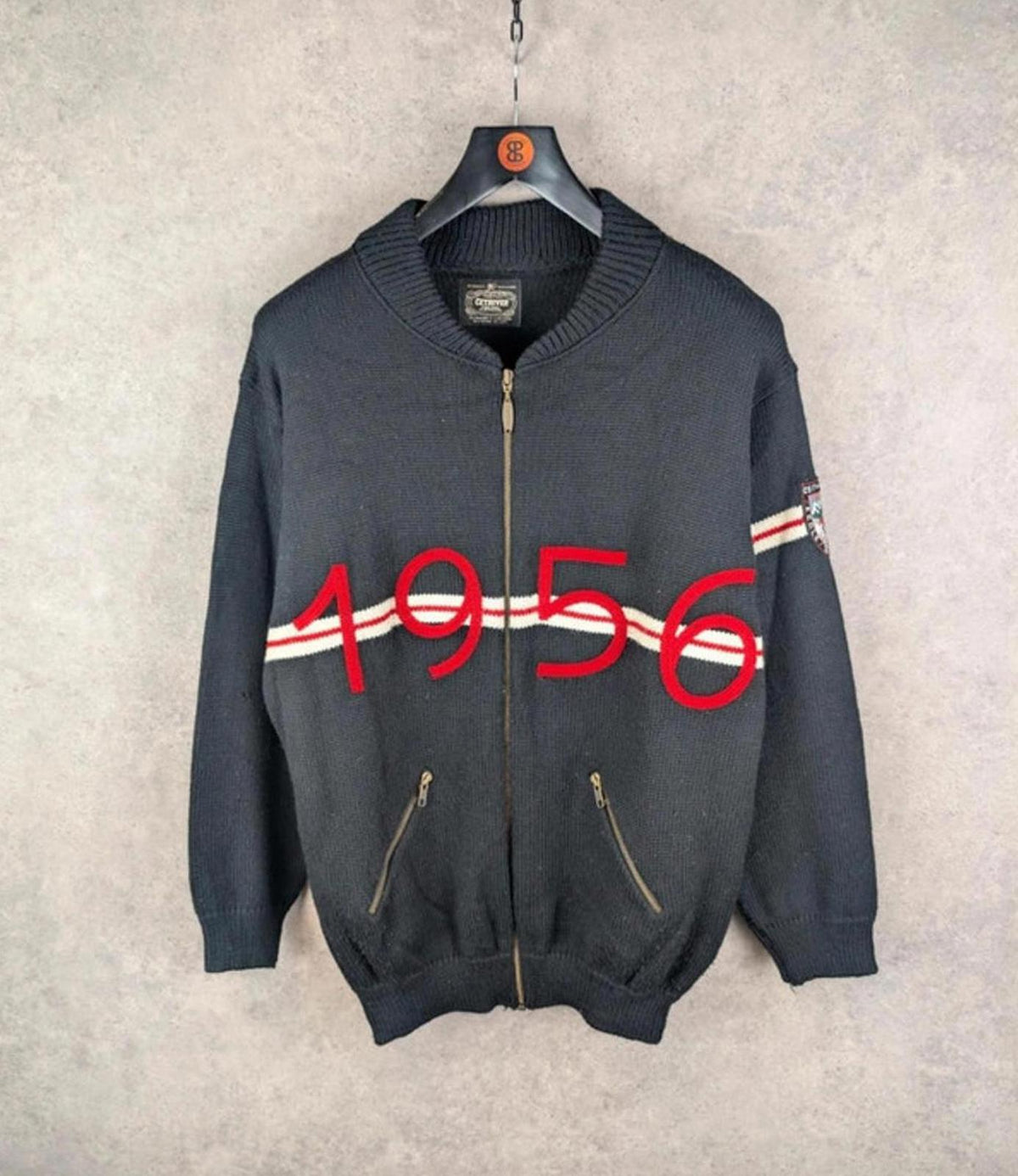 Cethiver Jumper Mens L Large Black Knitted Embroidered Vintage 1980s