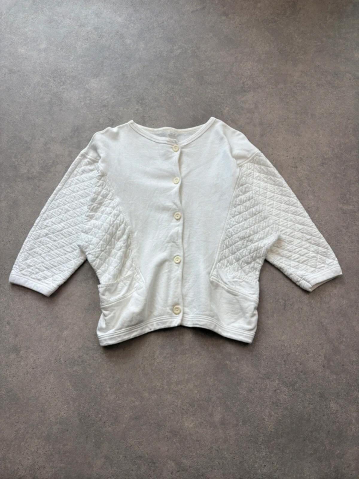Vintage 1980s Cardigan Women’s Large White Batwing Cropped Retro Knit