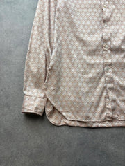 Vintage 1970s Shirt Men’s Large Beige Patterned Long Sleeve Retro Mod Disco