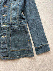 Y2K Denim Mini Dress Women’s Extra Small Blue Button Front Fitted Long Sleeve