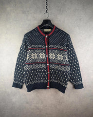 L.L Bean Cardigan Womens L Large Navy Wool Vintage 80s
