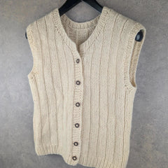 Hand Knitted Jumper Womens Medium M Cream Cardigan Waistcoat Button Up Vintage Icelandic