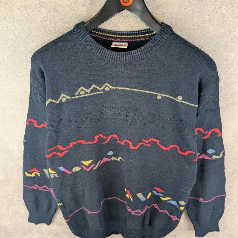 Moda Massimo Jumper Mens Large L Navy Knitted Vintage Cotton Italy