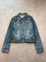 Bien Bleu Denim Jacket Women’s Small Y2K Cropped Fitted Blue