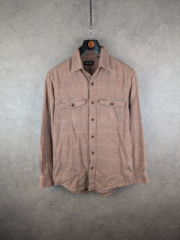 Orvis Shirt Mens Small S Brown Flannel Button Up Long Sleeve