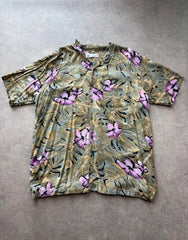 Vintage 1990s Hawaiian Shirt Men’s Medium Green Floral Tropical Baggy Fit Summer